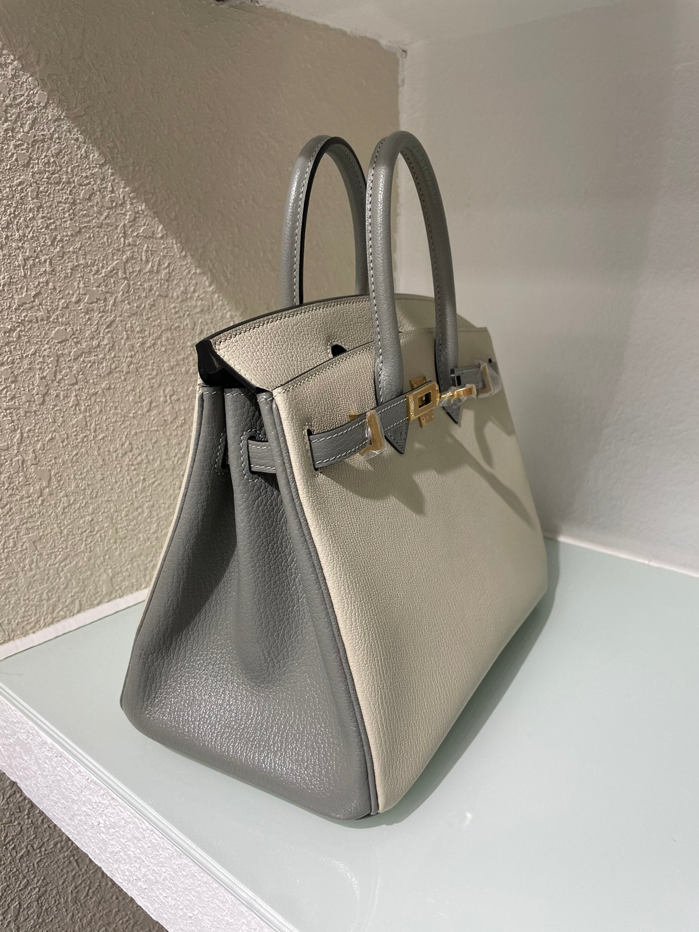 HM 25S BIRKIN 25 CM IN BEIGE GRAY LAMBSKIN WITH GOLD HARDWARE