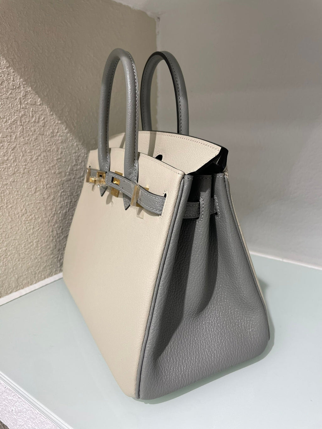 HM 25S BIRKIN 25 CM IN BEIGE GRAY LAMBSKIN WITH GOLD HARDWARE