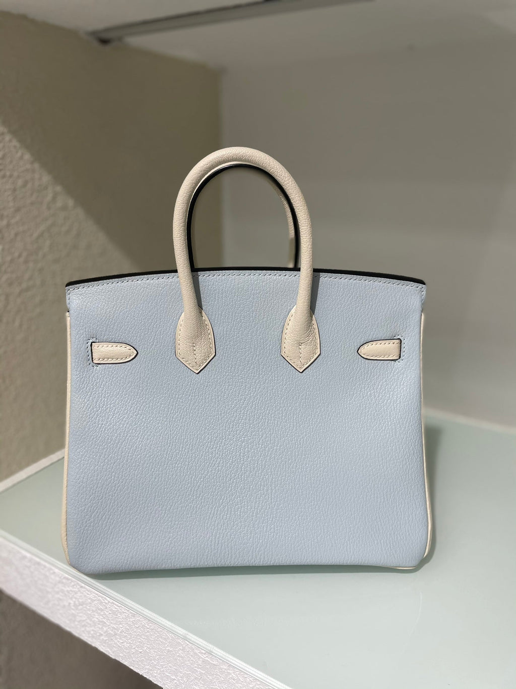 HM 25S BIRKIN 25 CM IN LIGHT BLUE AND CREAM WHITE WITH GOLD HARDWARE