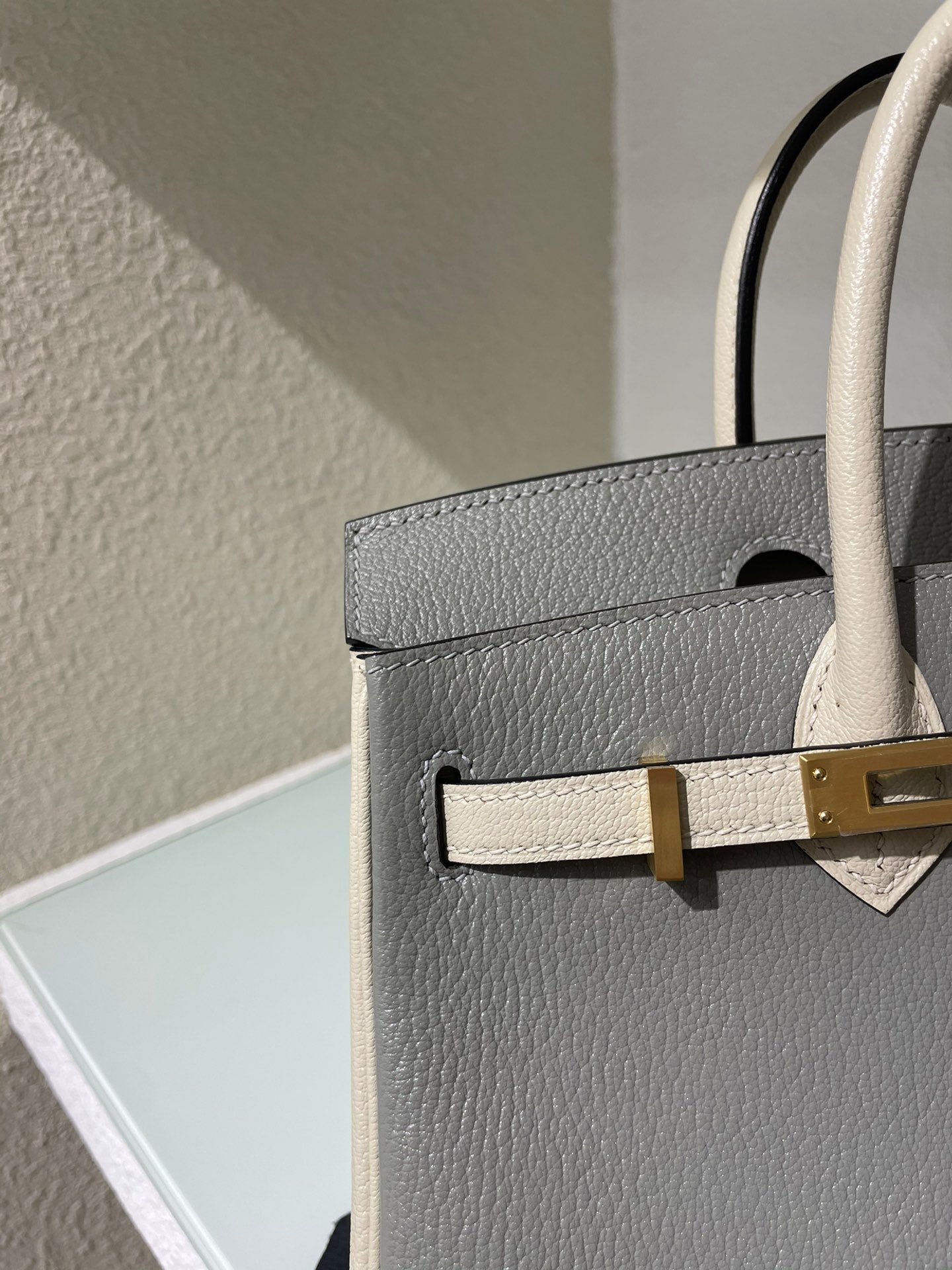 HM 25S BIRKIN 25 CM IN DARK GREY AND CREAM WHITE WITH GOLD HARDWARE
