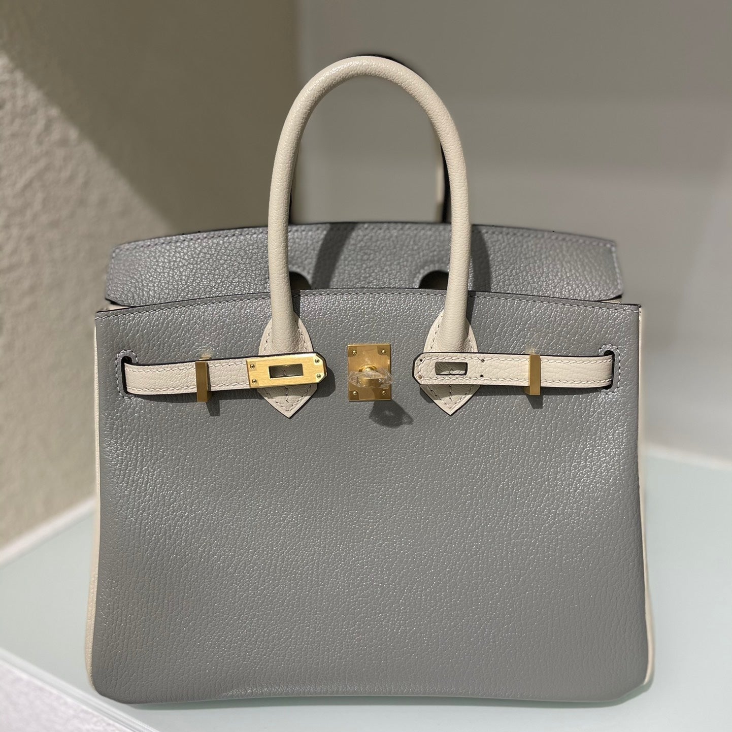 HM 25S BIRKIN 25 CM IN DARK GREY AND CREAM WHITE WITH GOLD HARDWARE