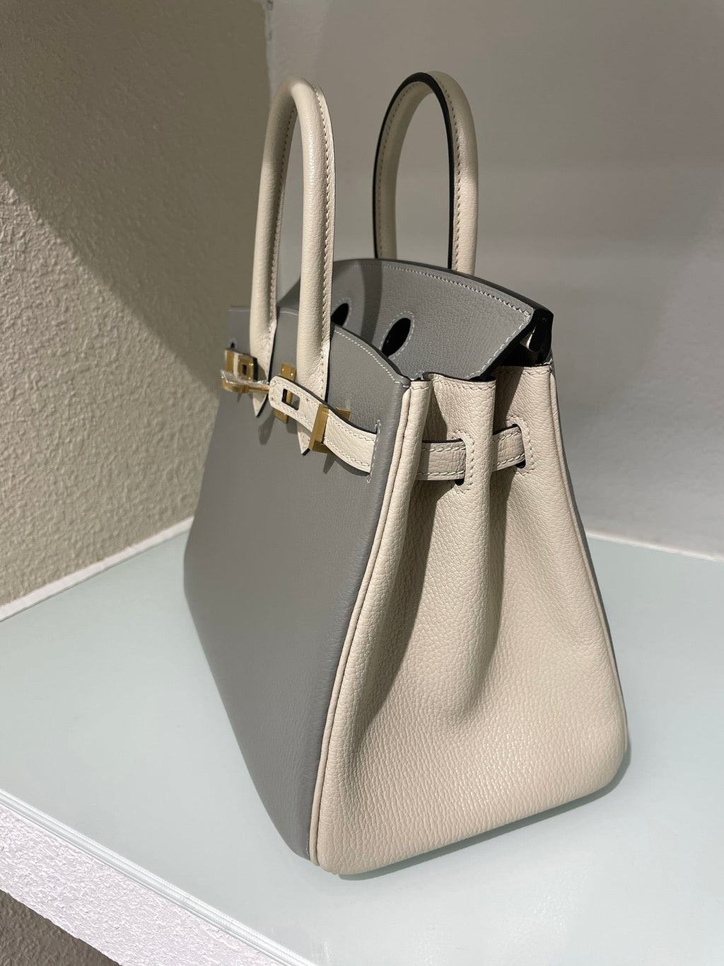 HM 25S BIRKIN 25 CM IN DARK GREY AND CREAM WHITE WITH GOLD HARDWARE