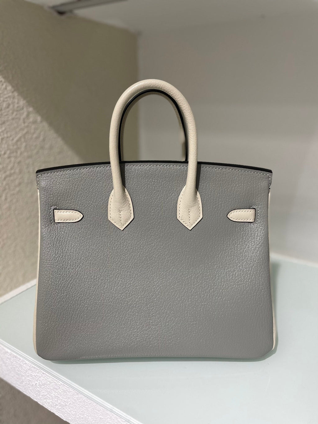 HM 25S BIRKIN 25 CM IN DARK GREY AND CREAM WHITE WITH GOLD HARDWARE
