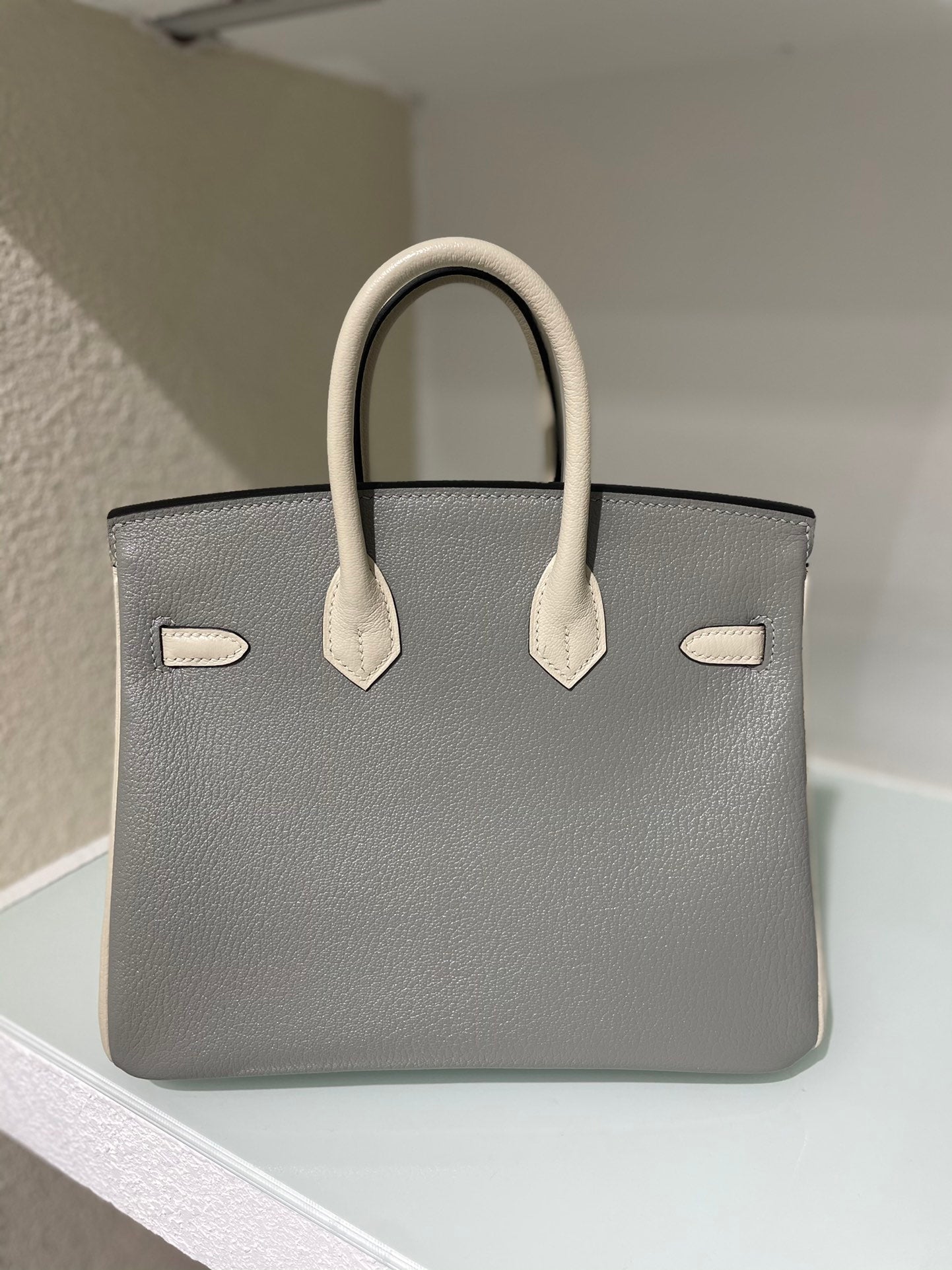 HM 25S BIRKIN 25 CM IN DARK GREY AND CREAM WHITE WITH GOLD HARDWARE