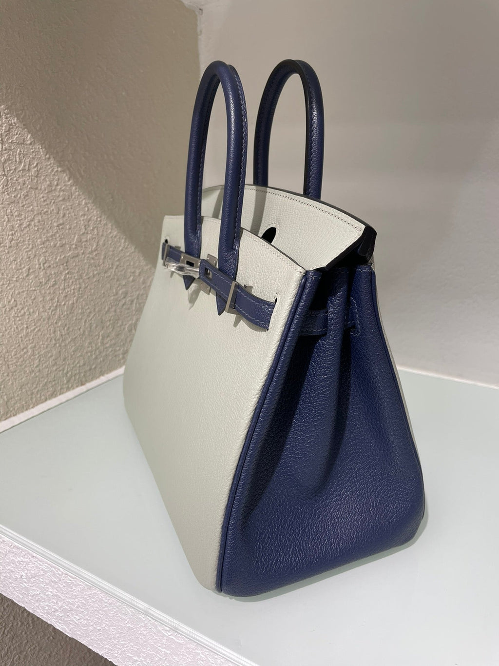 HM 25S BIRKIN 25 CM IN LIGHT GREY AND NAVY BLUE WITH SILVER HARDWARE