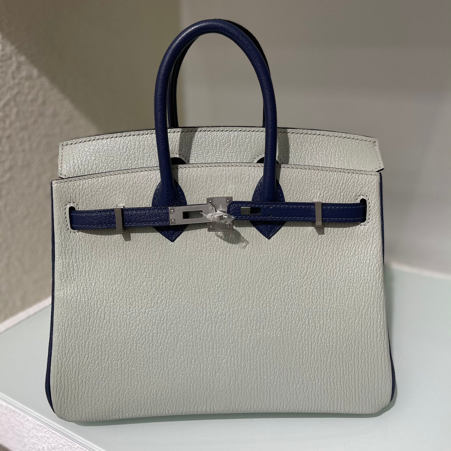 HM 25S BIRKIN 25 CM IN LIGHT GREY AND NAVY BLUE WITH SILVER HARDWARE