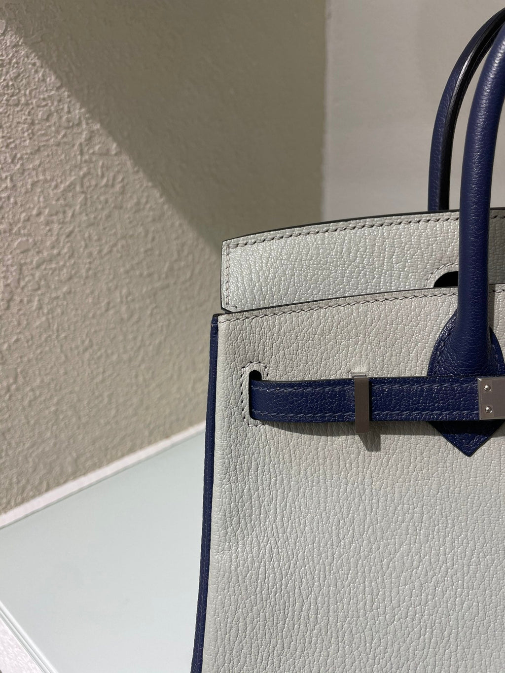 HM 25S BIRKIN 25 CM IN LIGHT GREY AND NAVY BLUE WITH SILVER HARDWARE