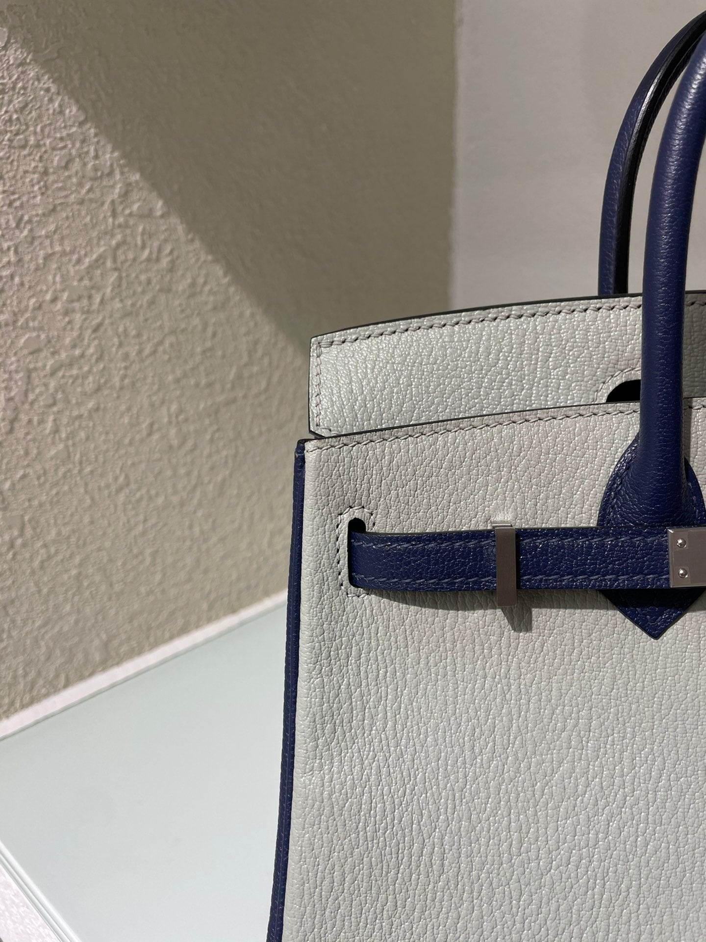 HM 25S BIRKIN 25 CM IN LIGHT GREY AND NAVY BLUE WITH SILVER HARDWARE