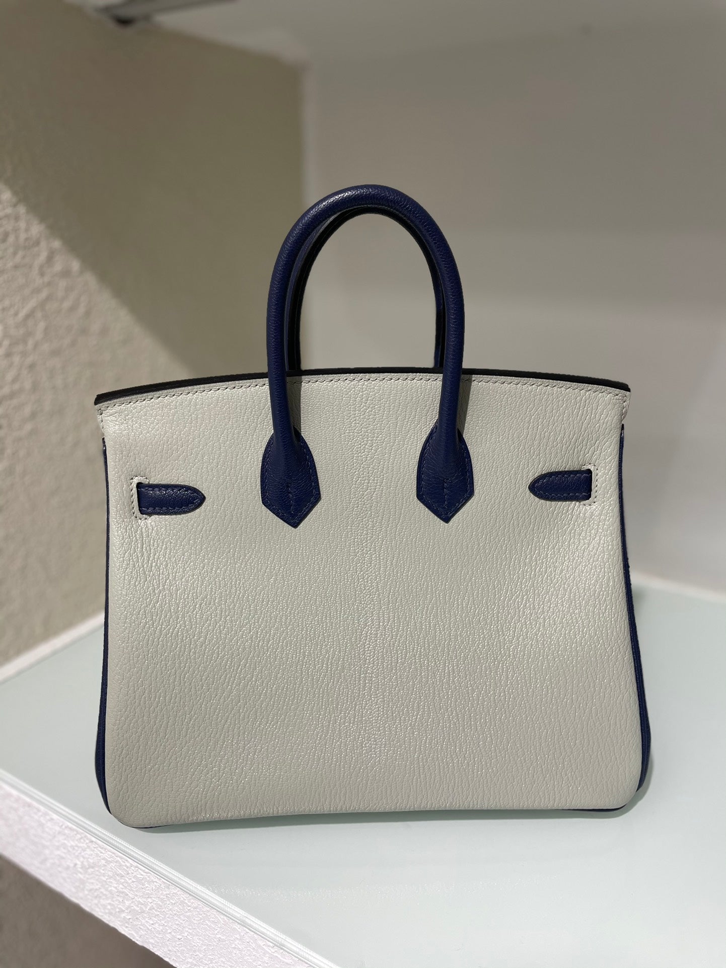 HM 25S BIRKIN 25 CM IN LIGHT GREY AND NAVY BLUE WITH SILVER HARDWARE