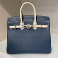 HM 25S BIRKIN 25 CM IN MIDNIGHT BLUE AND CREAM WHITE LAMBSKIN WITH SILVER HARDWARE