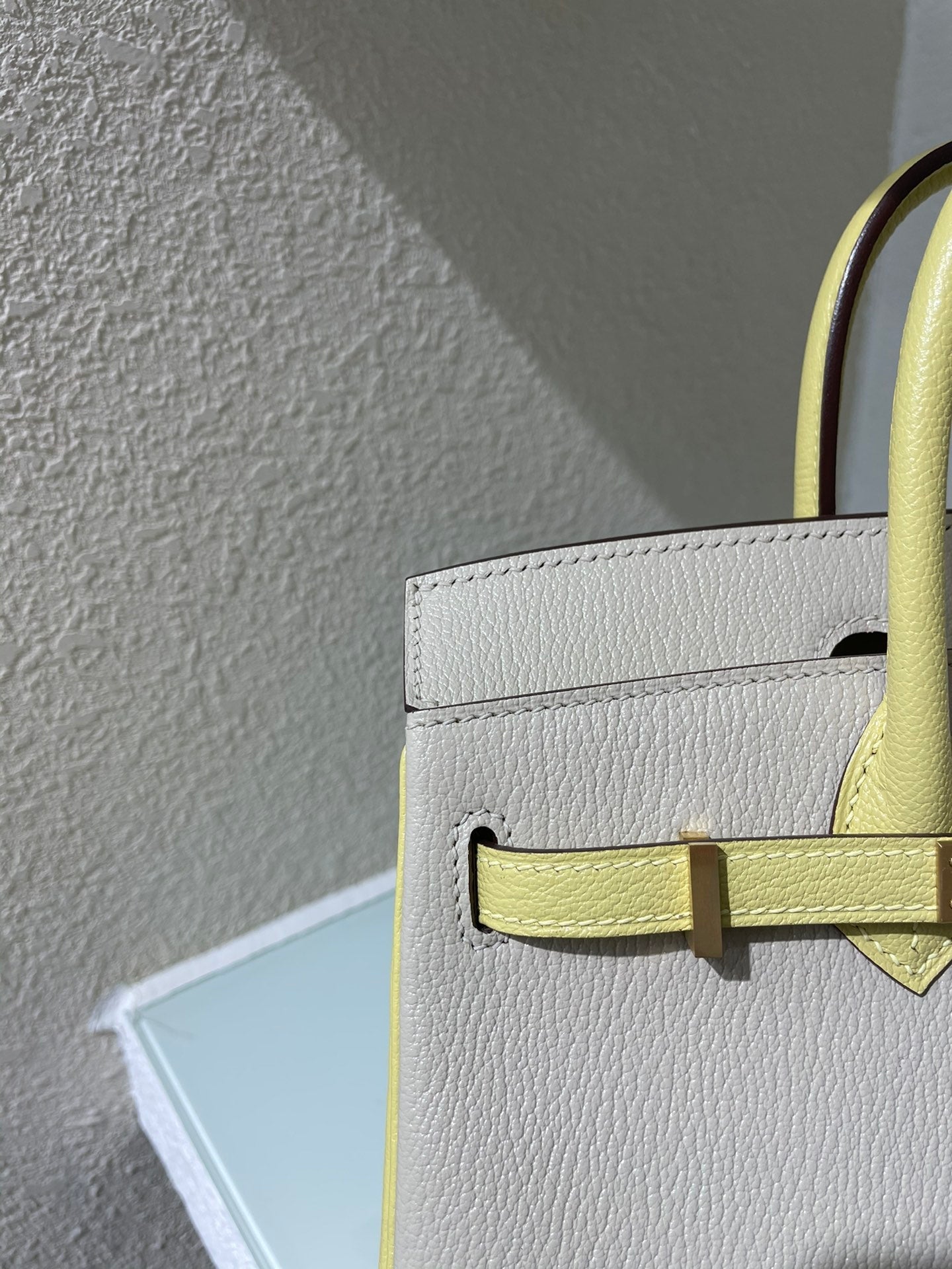 HM 25S BIRKIN 25 CM IN BEIGE GRAY AND YELLOW LAMBSKIN WITH GOLD HARDWARE