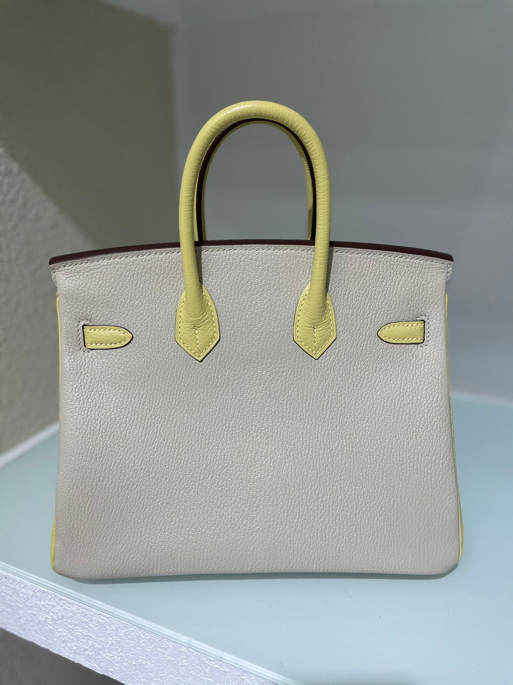 HM 25S BIRKIN 25 CM IN BEIGE GRAY AND YELLOW LAMBSKIN WITH GOLD HARDWARE