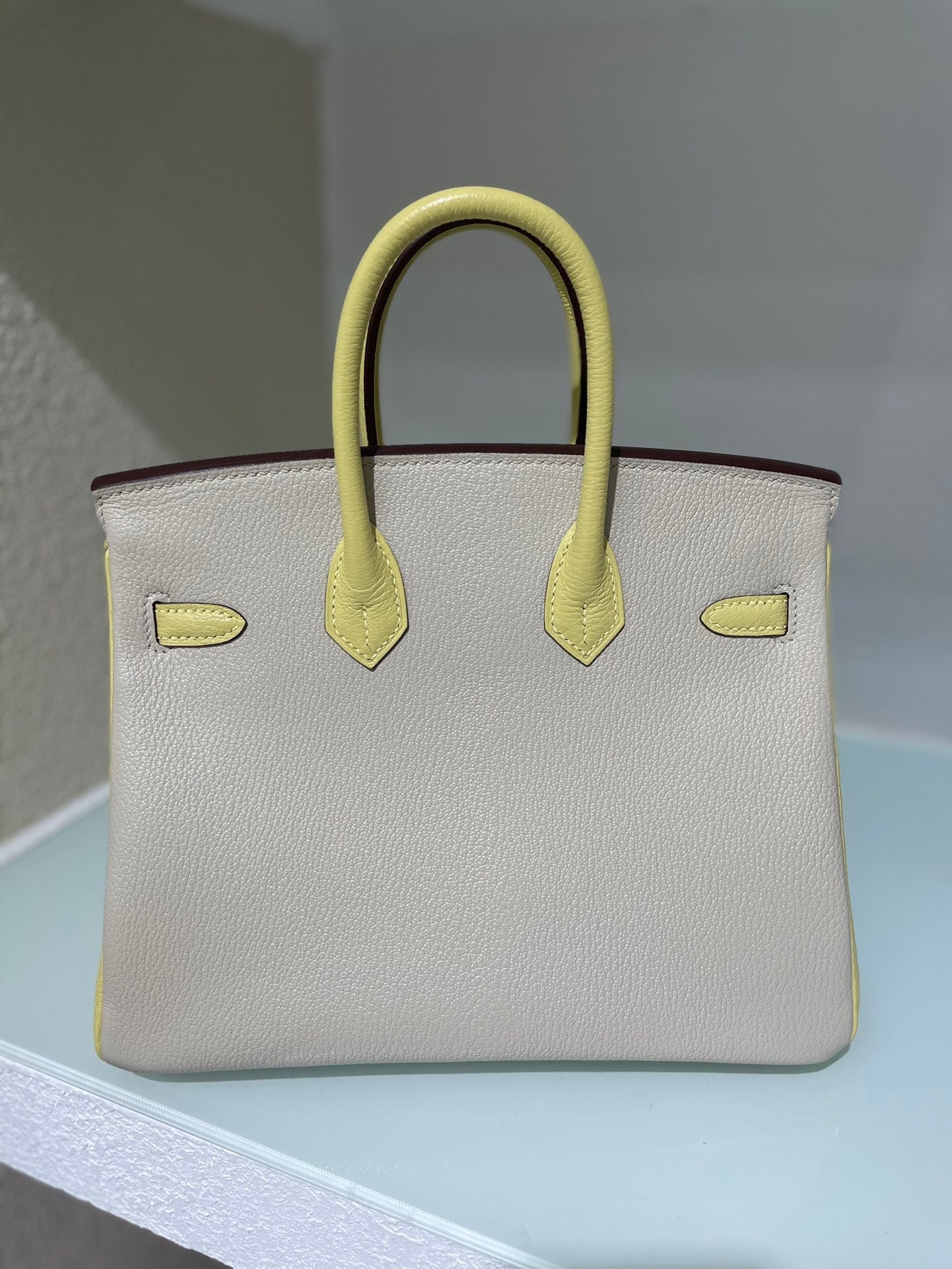 HM 25S BIRKIN 25 CM IN BEIGE GRAY AND YELLOW LAMBSKIN WITH GOLD HARDWARE