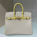 HM 25S BIRKIN 25 CM IN BEIGE GRAY AND YELLOW LAMBSKIN WITH GOLD HARDWARE