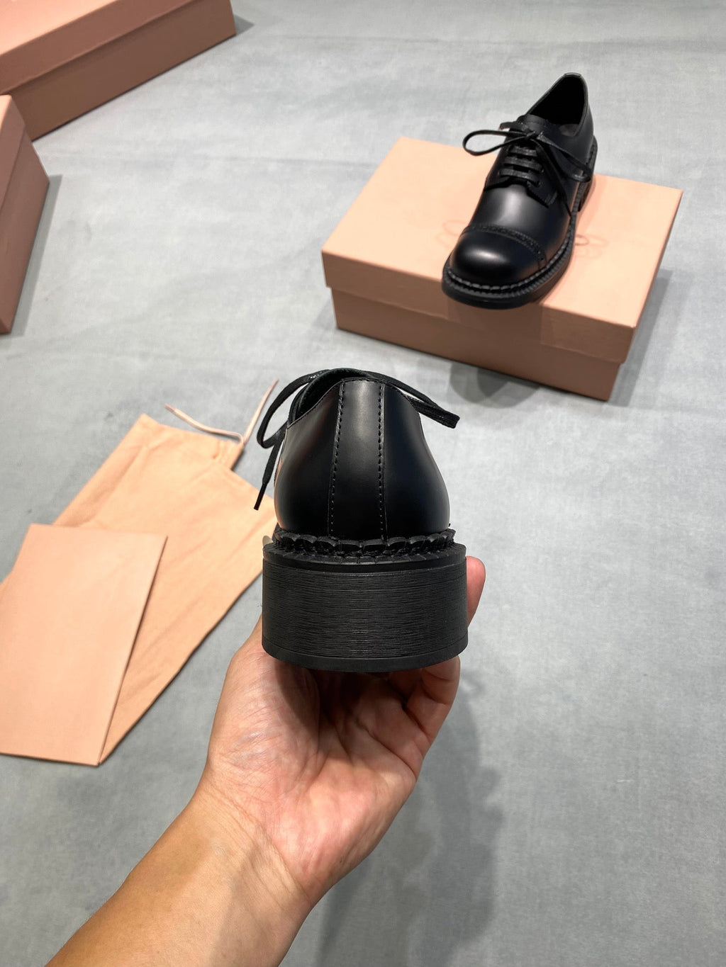 MIUMIU 26S LACE-UP LOAFERS IN BLACK SHINY CALFSKIN