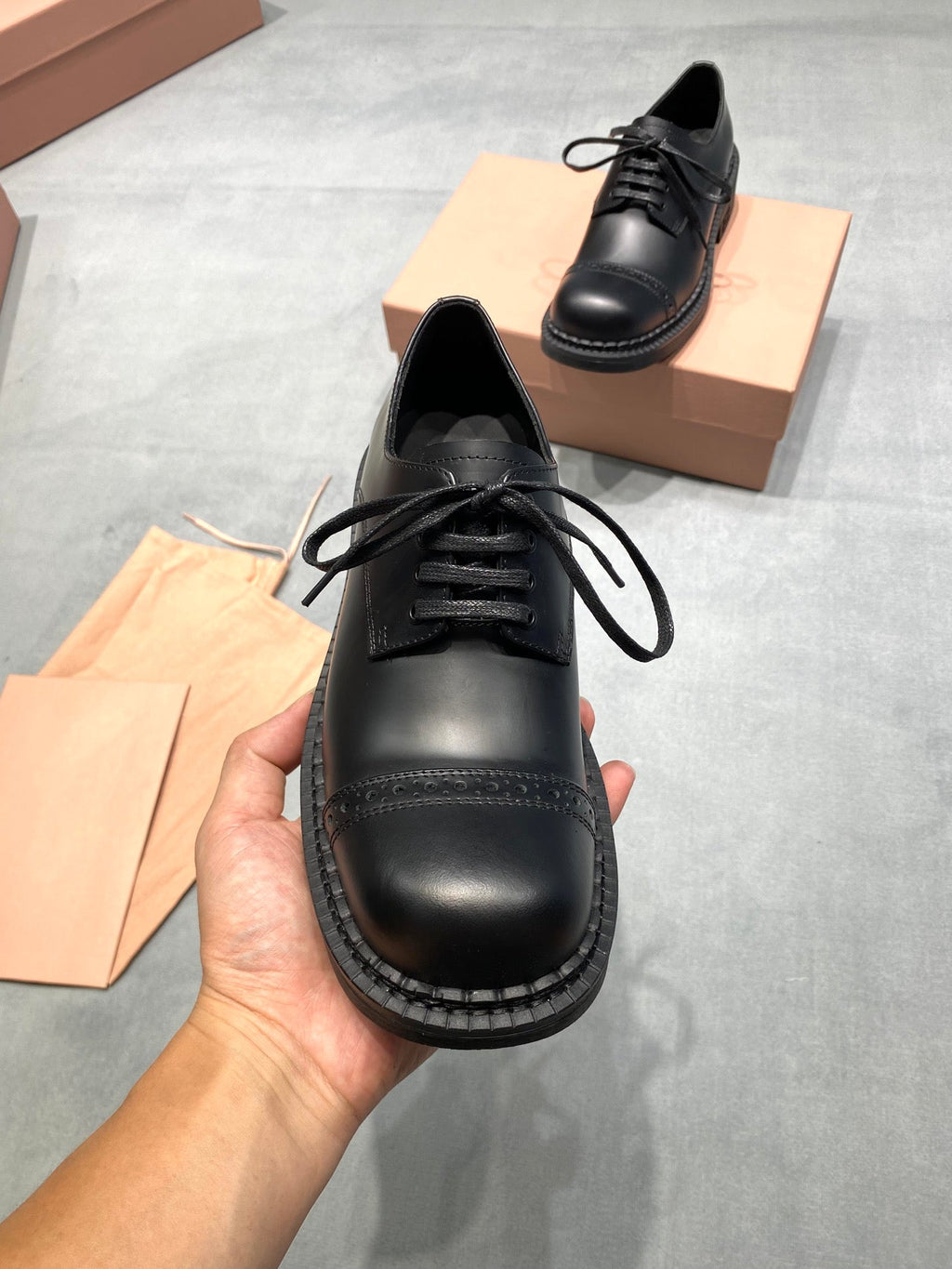 MIUMIU 26S LACE-UP LOAFERS IN BLACK SHINY CALFSKIN