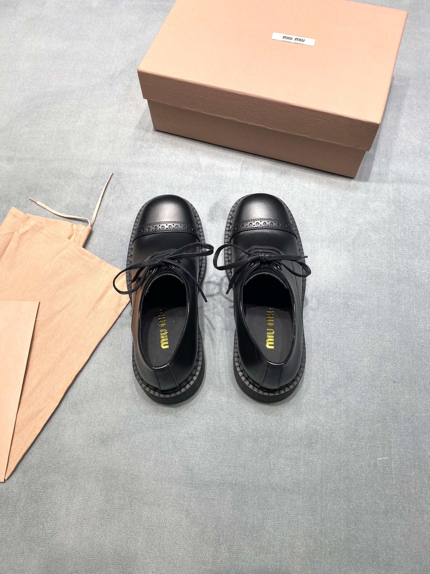 MIUMIU 26S LACE-UP LOAFERS IN BLACK SHINY CALFSKIN