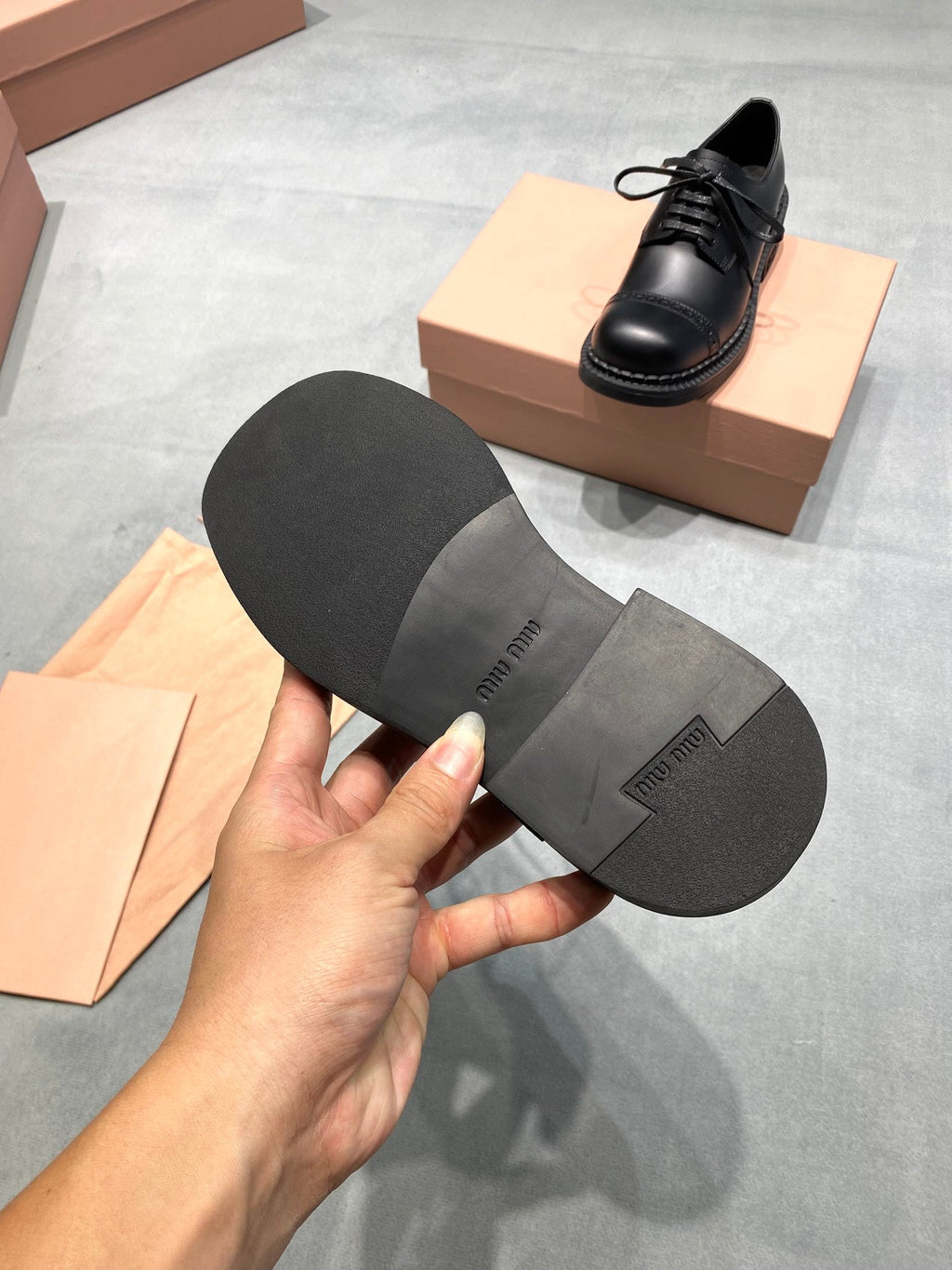 MIUMIU 26S LACE-UP LOAFERS IN BLACK SHINY CALFSKIN