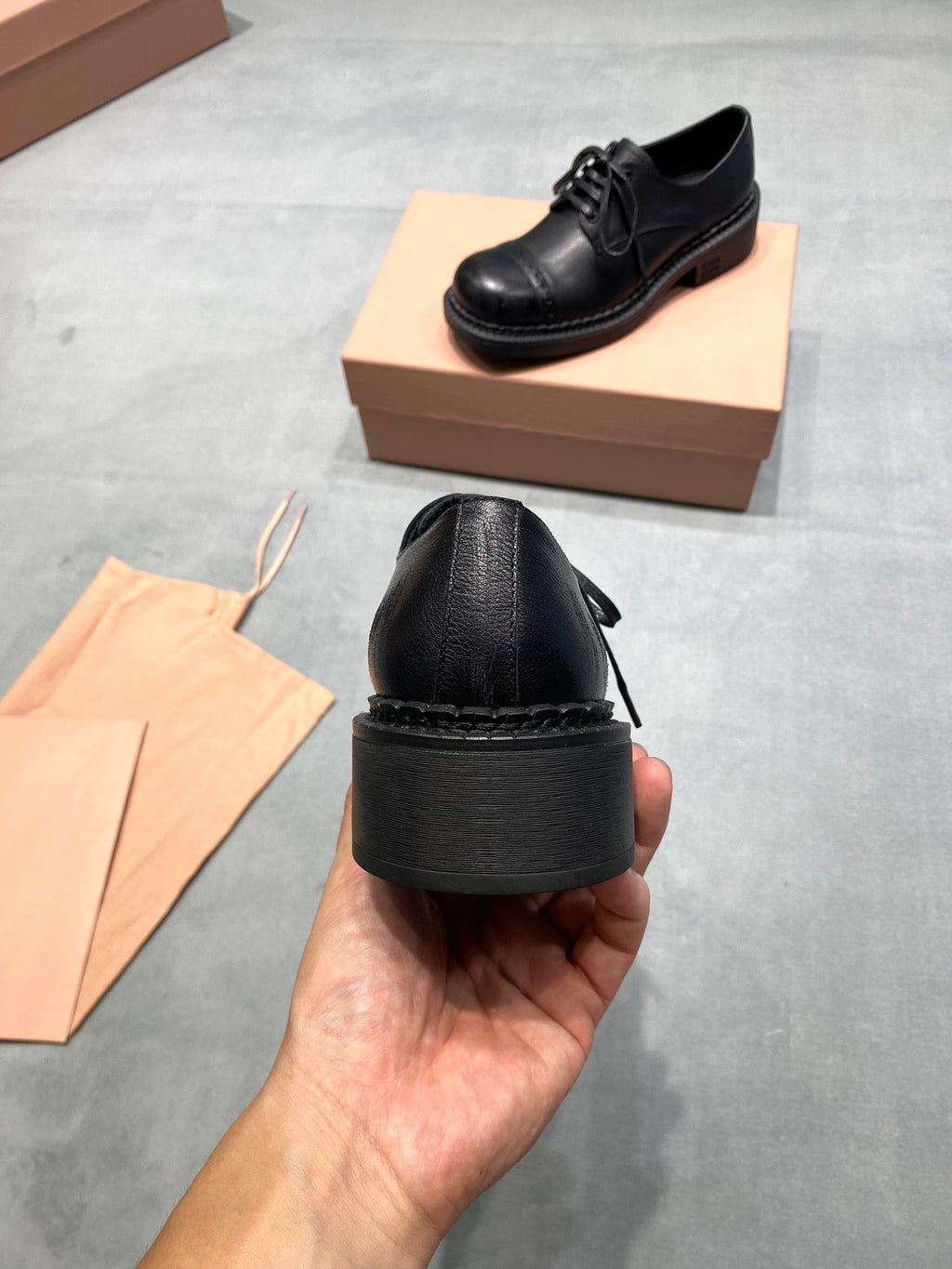 MIUMIU 26S LACE-UP LOAFERS IN BLACK GRAINED CALFSKIN