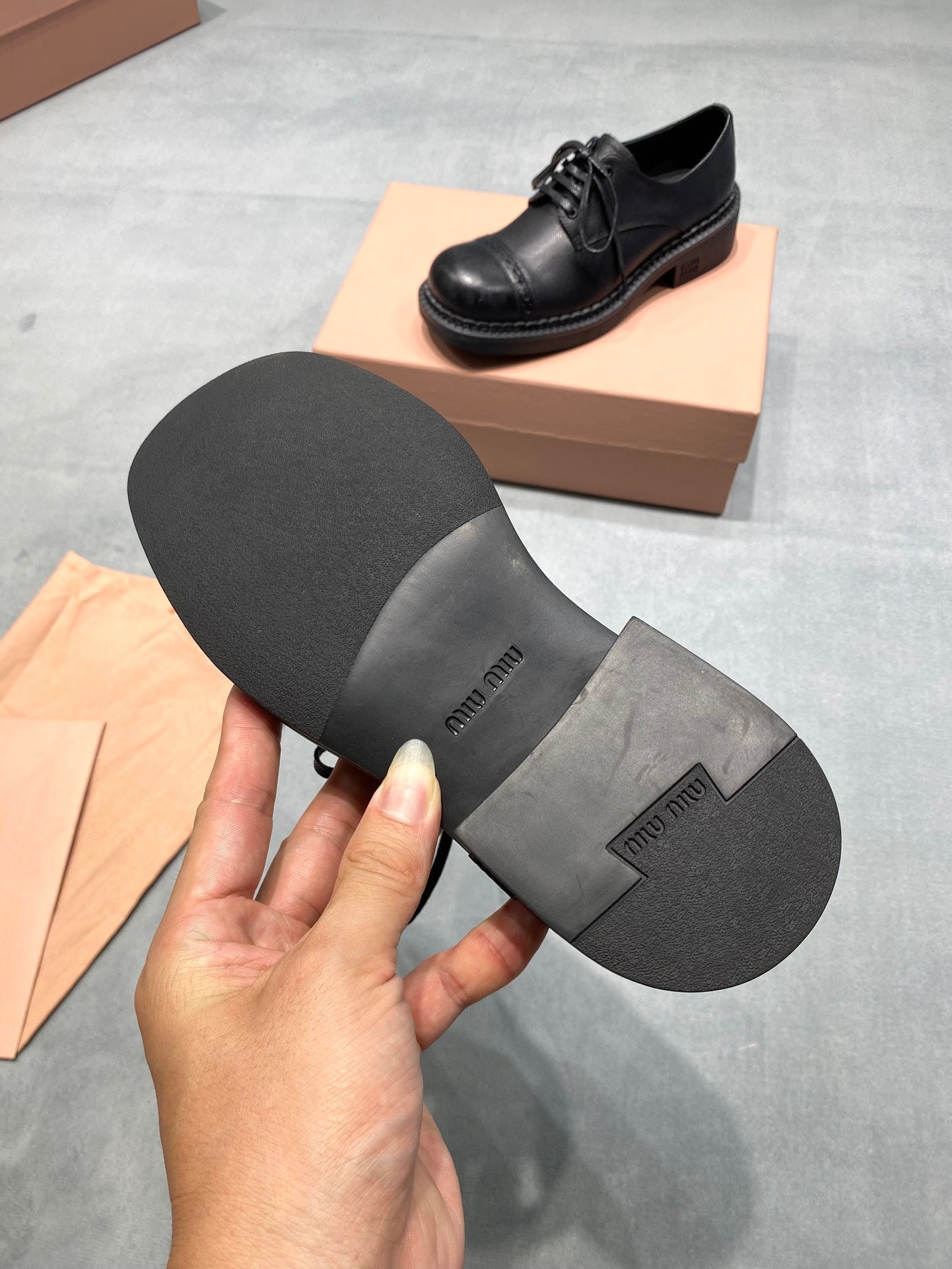 MIUMIU 26S LACE-UP LOAFERS IN BLACK GRAINED CALFSKIN