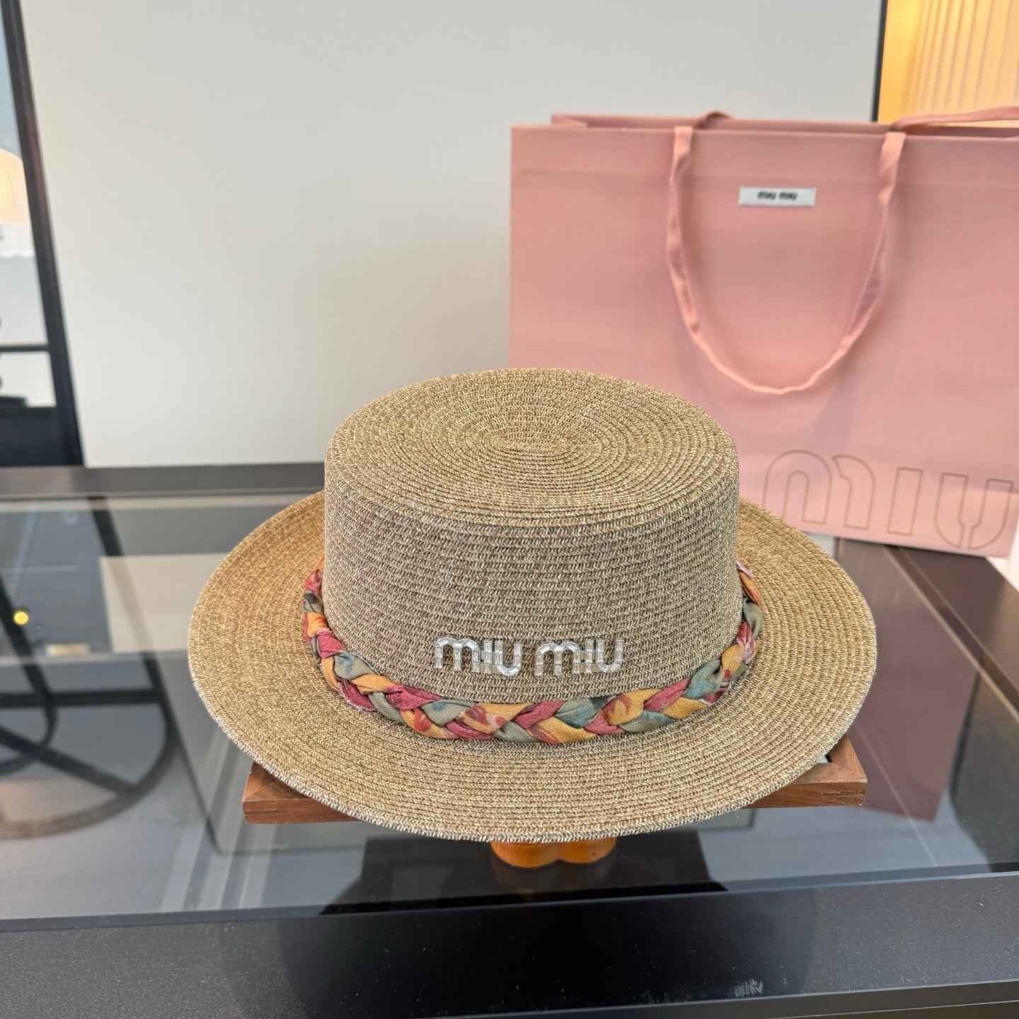MIUMIU 26S BOATER STRAW HAT 342171