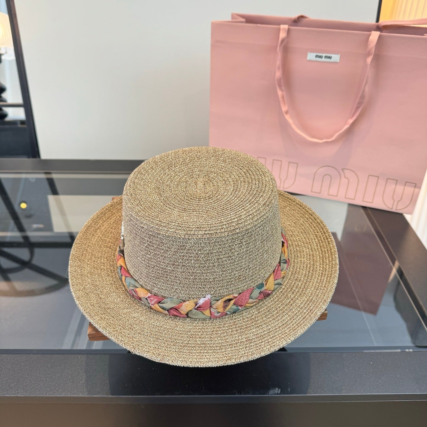 MIUMIU 26S BOATER STRAW HAT 342171