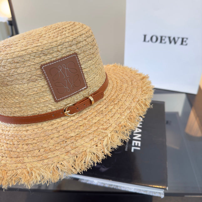 LOEWE 26S FRAYED BRIM RAFFIA BOATER HAT STYLE 188