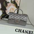MINI FLAP BAG 20 IN LIGHT GRAY GLOSSY CALFSKIN GOLD HARDWARE