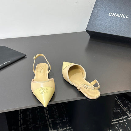 CHANEL 26S SLINGBACK FLATS IN BEIGE AND PASTEL YELLOW LAMBSKIN