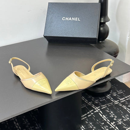 CHANEL 26S SLINGBACK FLATS IN BEIGE AND PASTEL YELLOW LAMBSKIN