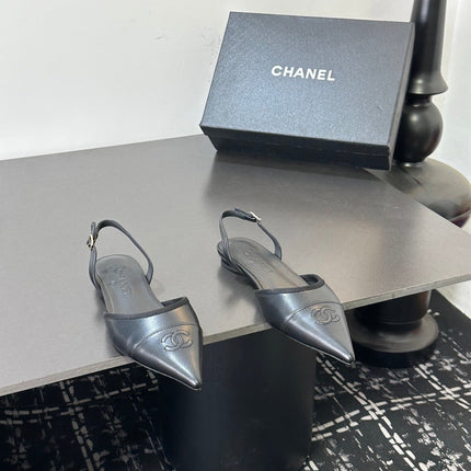 CHANEL 26S SLINGBACK FLATS IN BLACK LAMBSKIN