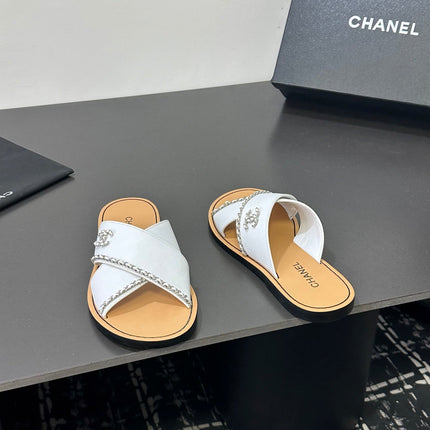 CHANEL 26S CROSS-STRAP SANDALS IN WHITE LEATHER