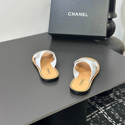 CHANEL 26S CROSS-STRAP SANDALS IN WHITE LEATHER