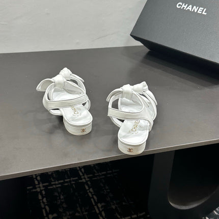 CHANEL 26S BOW SANDALS IN WHITE CALFSKIN