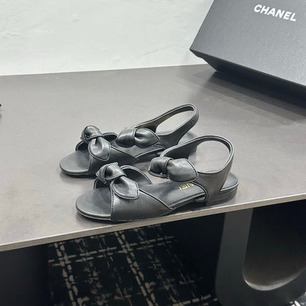 CHANEL 26S BOW SANDALS IN BLACK CALFSKIN