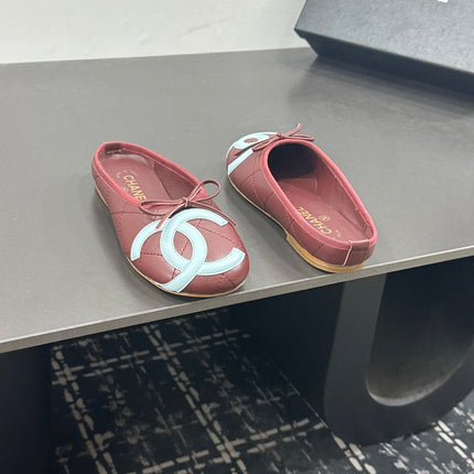 CHANEL 26S BALLET FLATS IN DARK RED CALFSKIN WITH WHITE CC LOGO