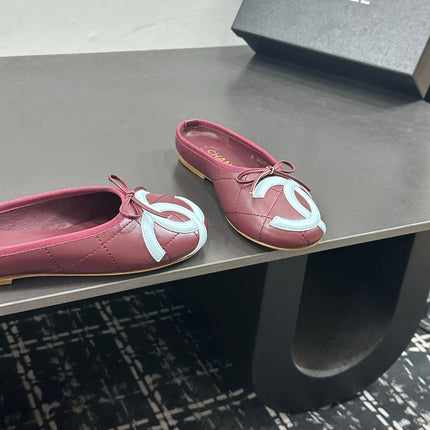 CHANEL 26S BALLET FLATS IN DARK RED CALFSKIN WITH WHITE CC LOGO