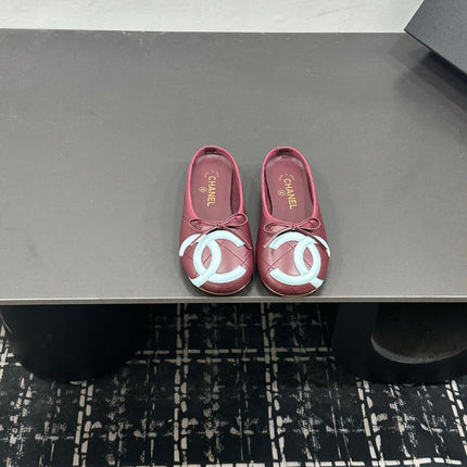 CHANEL 26S BALLET FLATS IN DARK RED CALFSKIN WITH WHITE CC LOGO