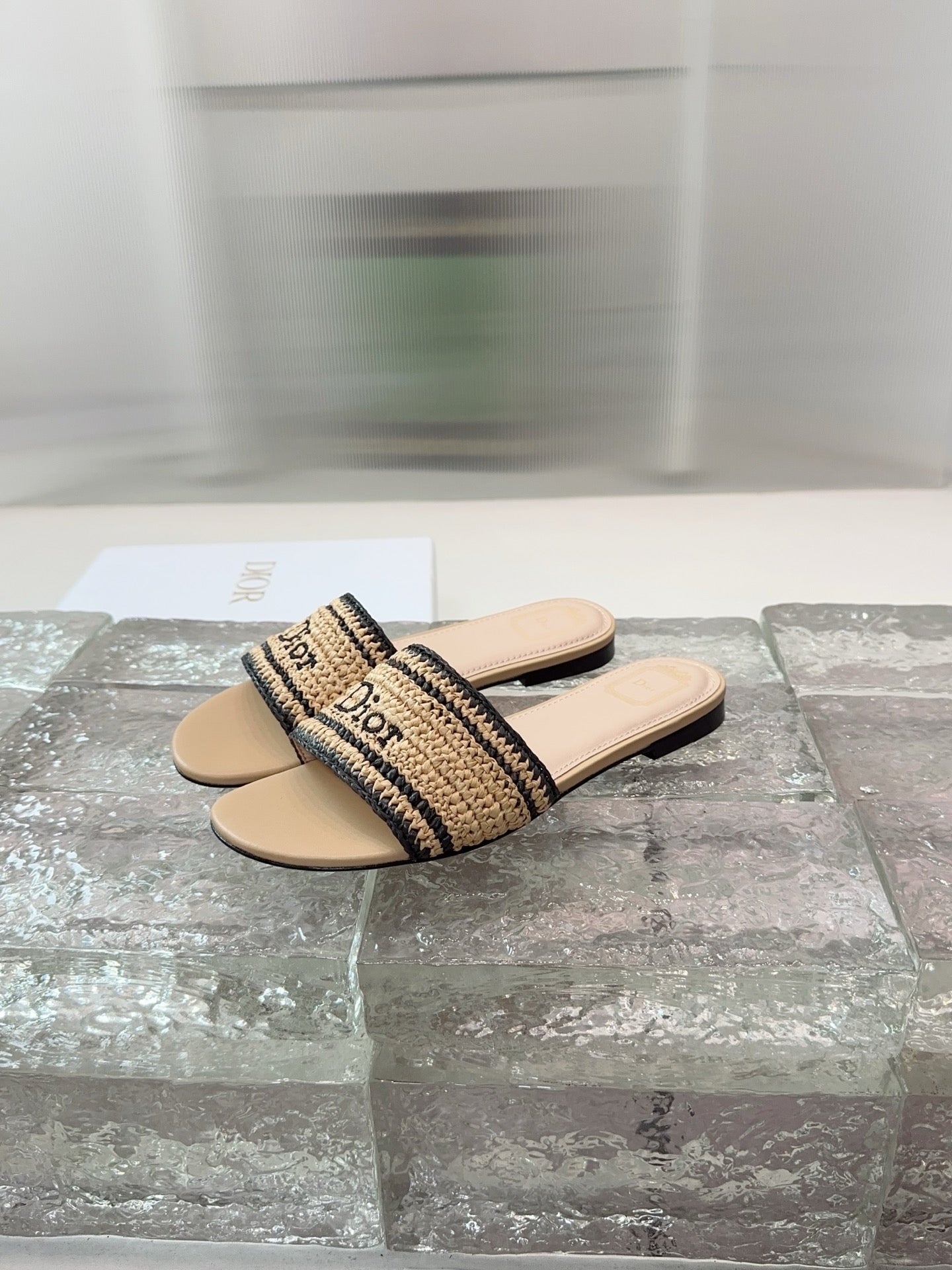 DIOR 26S WOVEN-STRAP SANDALS IN BEIGE CALFSKIN