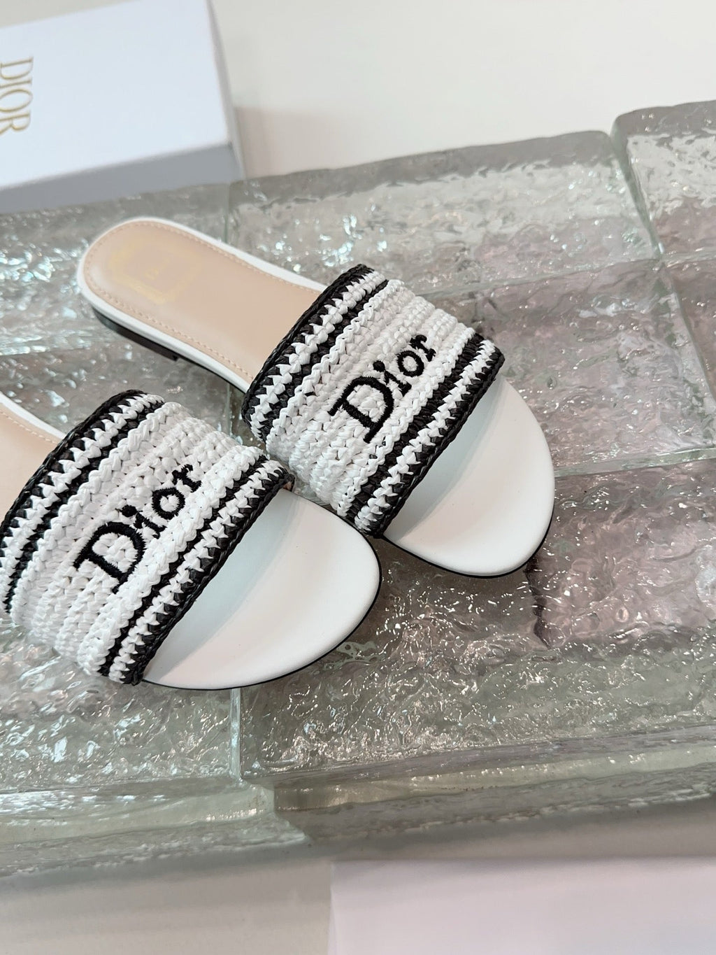 DIOR 26S WOVEN-STRAP SANDALS IN WHITE CALFSKIN