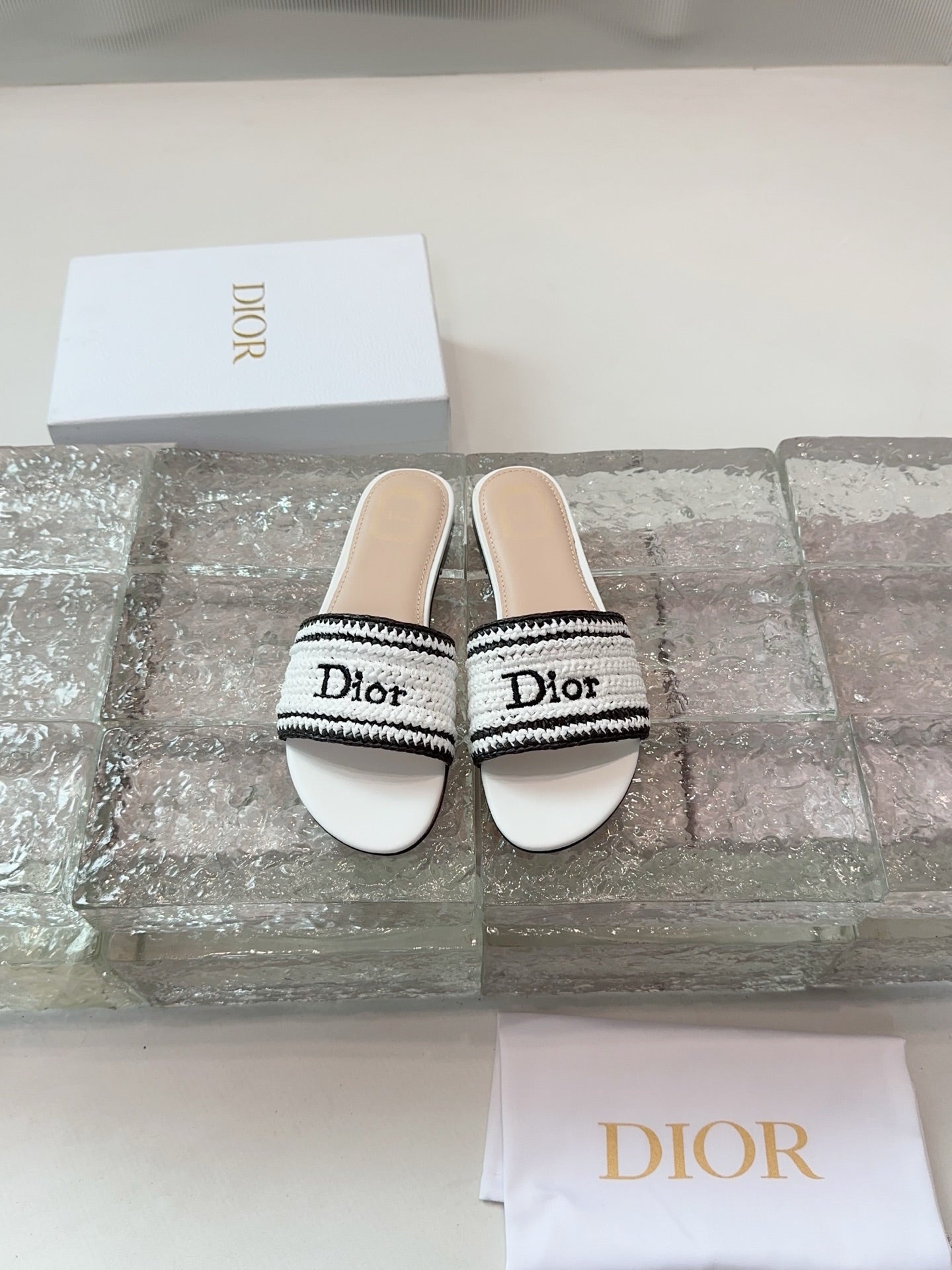 DIOR 26S WOVEN-STRAP SANDALS IN WHITE CALFSKIN