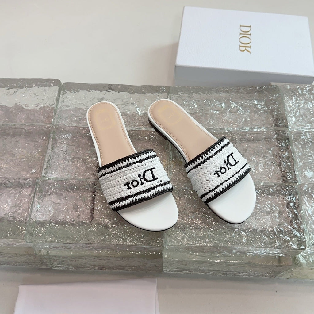 DIOR 26S WOVEN-STRAP SANDALS IN WHITE CALFSKIN