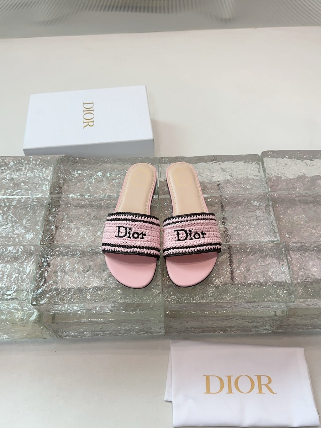 DIOR 26S WOVEN-STRAP SANDALS IN LIGHT PINK CALFSKIN