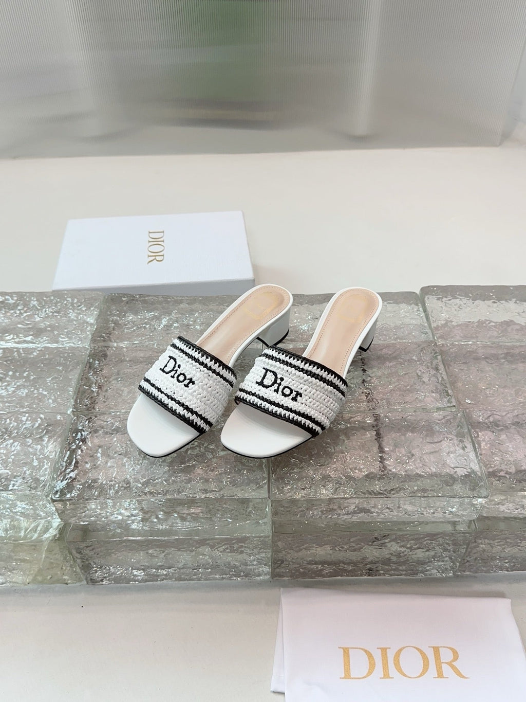 DIOR 26S WOVEN-STRAP HIGH-HEEL SANDALS IN WHITE CALFSKIN