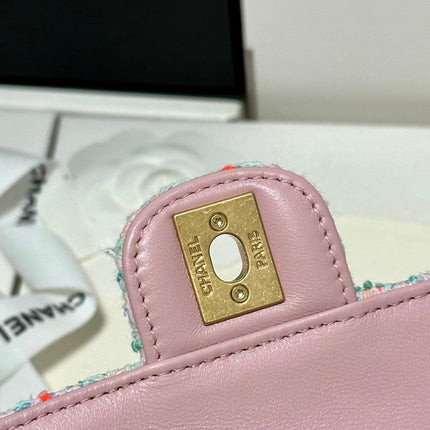CC MINI 21 FLAP BAG IN LIGHT PINK MIX COLORFUL WOOL TWEED