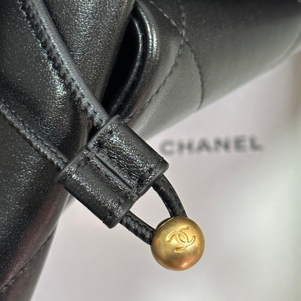 MAXI SHOPPING BAG 36 IN BLACK LAMBSKIN GOLD METALLIC