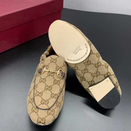 GUCCI 26S LOAFERS IN DARK BEIGE CANVAS