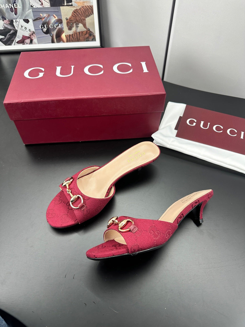 GUCCI 26S HIGH-HEELED SANDALS 50 MM IN RED CANVAS