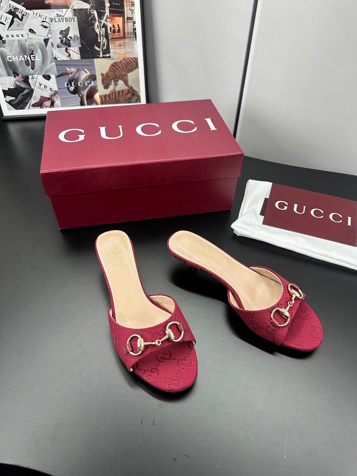 GUCCI 26S HIGH-HEELED SANDALS 50 MM IN RED CANVAS