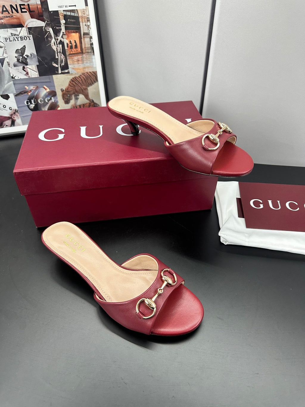GUCCI 26S HIGH-HEELED SANDALS 50 MM IN RED CALFSKIN